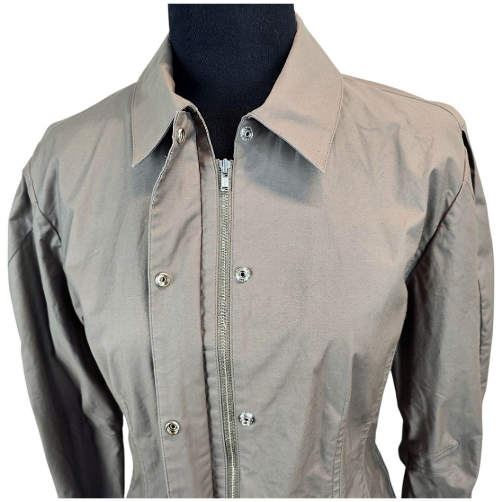 Thakoon Cotton Puff Sleeve Shirt Jacket Sz 6 Taupe Fitted Avant Garde Unique - Picture 10 of 16
